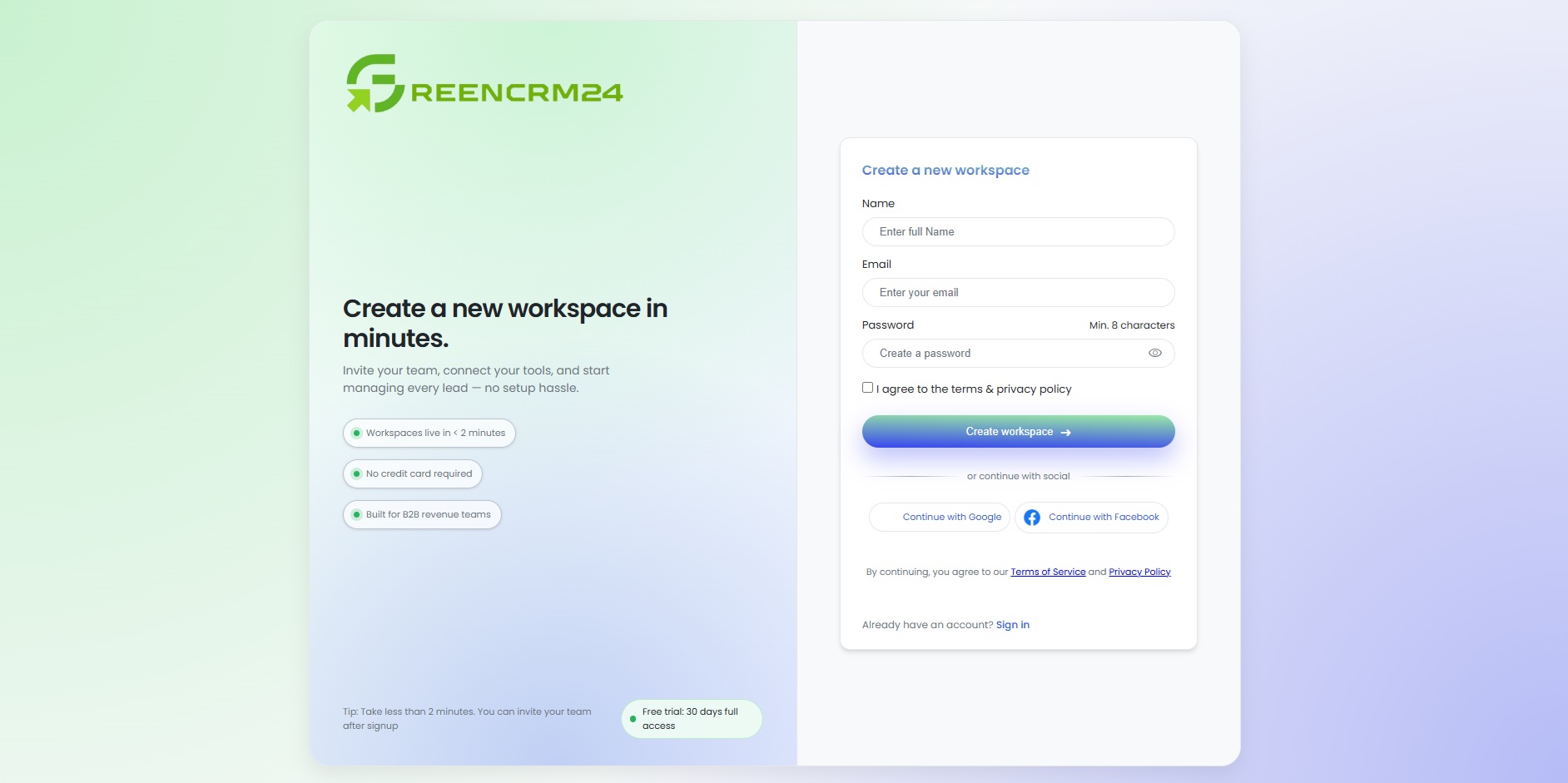 How to Create Your GreenCRM24 Account
