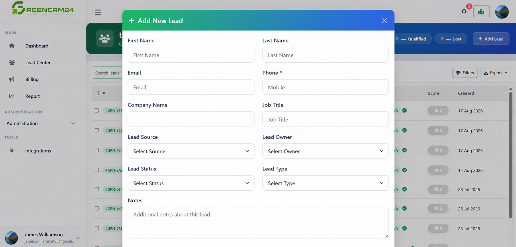 How to Add a New Lead in GreenCRM24